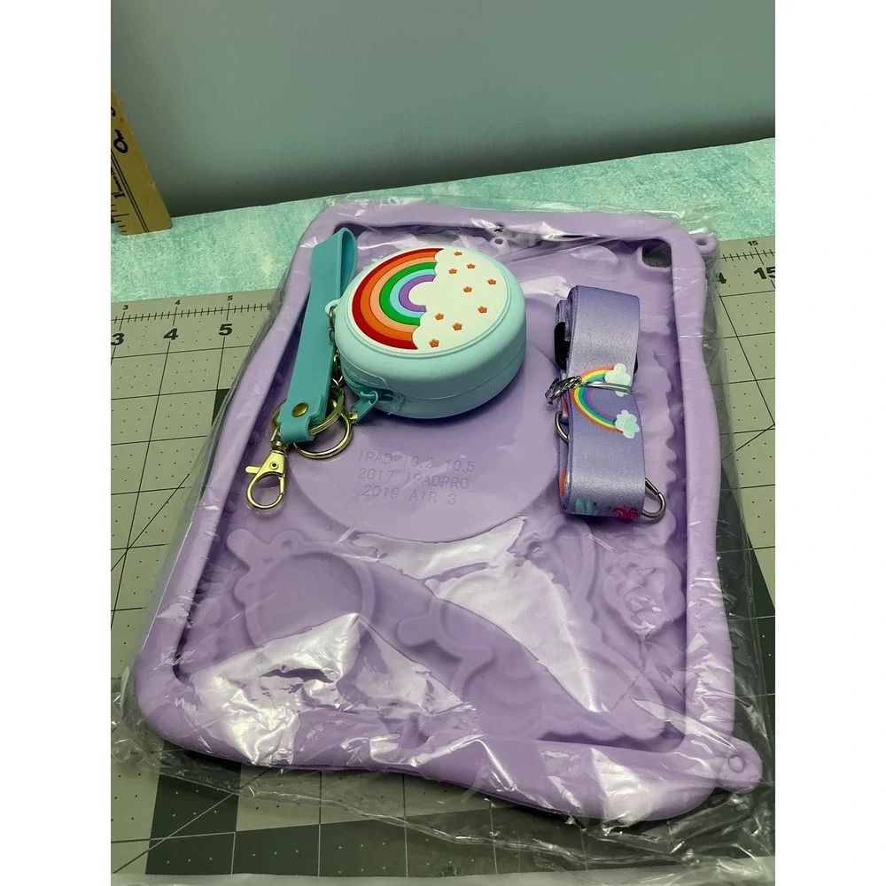 Beszeith Purple Butterfly Rainbow iPad Case 10.2 10.5 with Strap & Coin Purse‎